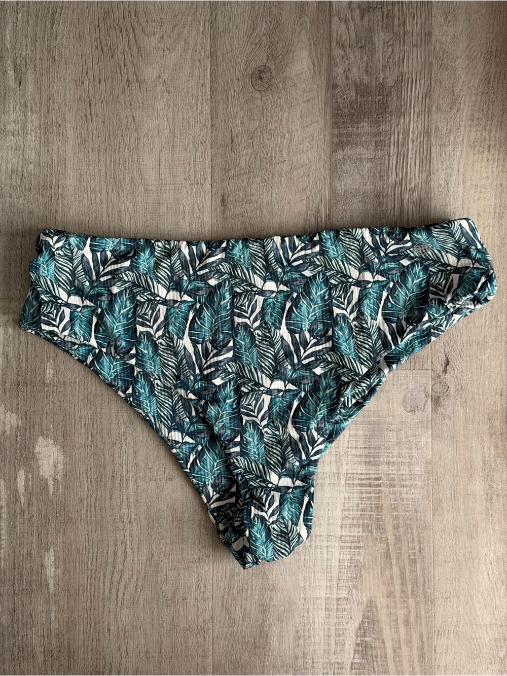 Salty Honey High Waisted Tropical Leaf Print Bikini Bottoms in Teal & Navy